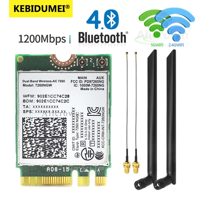 7260NGW M.2 Wifi 무선 카드 1200Mbps 듀얼 밴드 2.4G 5G Blue..