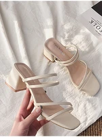 Femmes sandales dames talons carrés élégant été pantoufles à l'extérieur croisé en cuir femme diapositives mode femme sandales 6