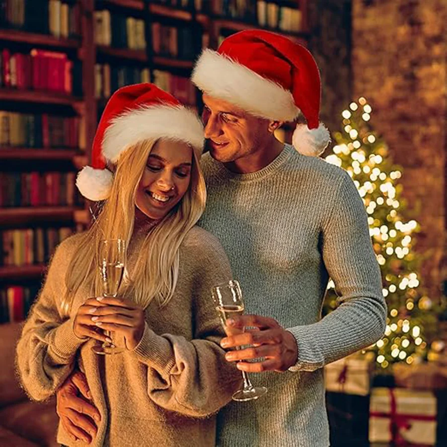 1 Piece Set of Comfortable Christmas Hats Suitable for People, Plush Winter Lightweight Hat with Pom Poms, Christmas Gifts, Decorations
