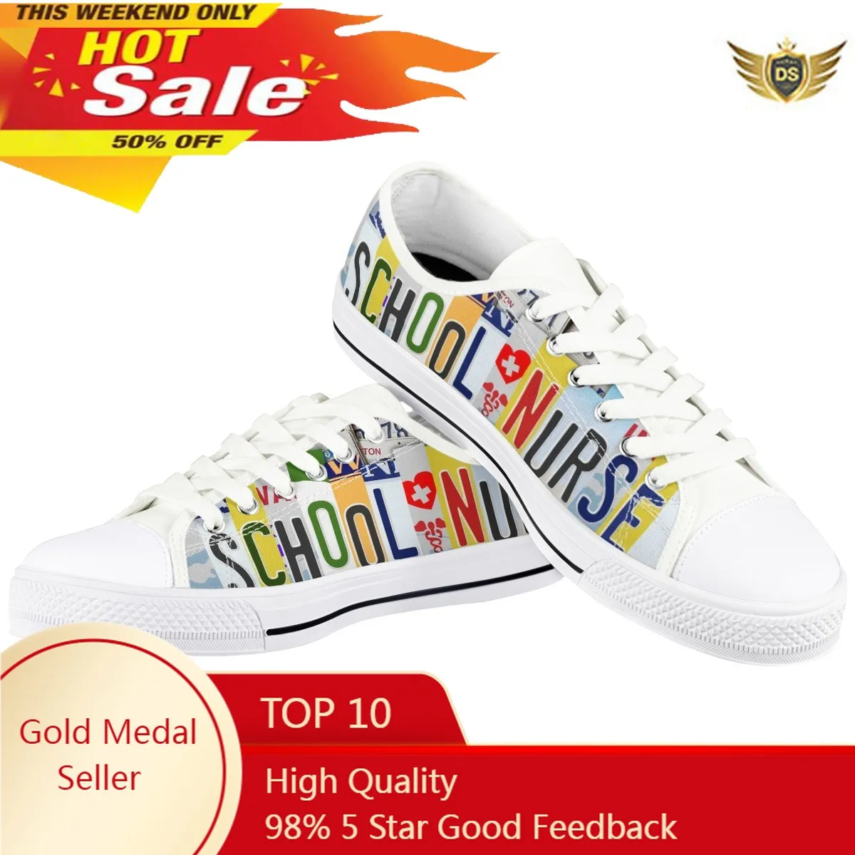 Women's Fashion Vulcanize Shoes New Retro License Plate School Nurse Canvas Shoes Flat Fashion Comfortable High Shoes