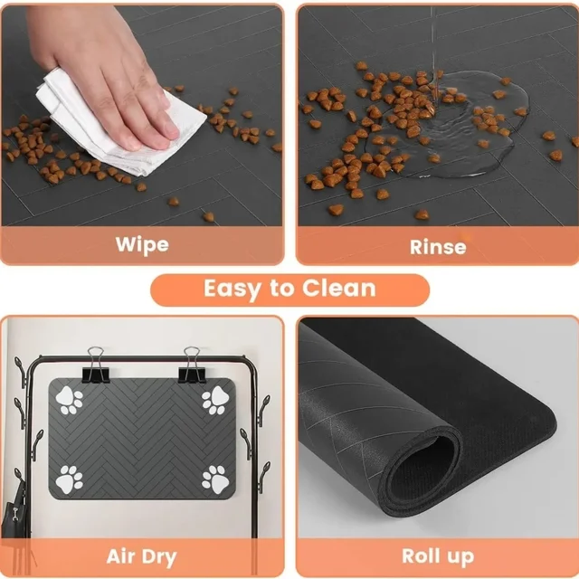Pet Placemat Dog Cat Food MatStrong Absorption Quick Dry Non-Slip Paw Print Pet Water Bowl Mats Durable Dog Cat Feeding Supplies 2