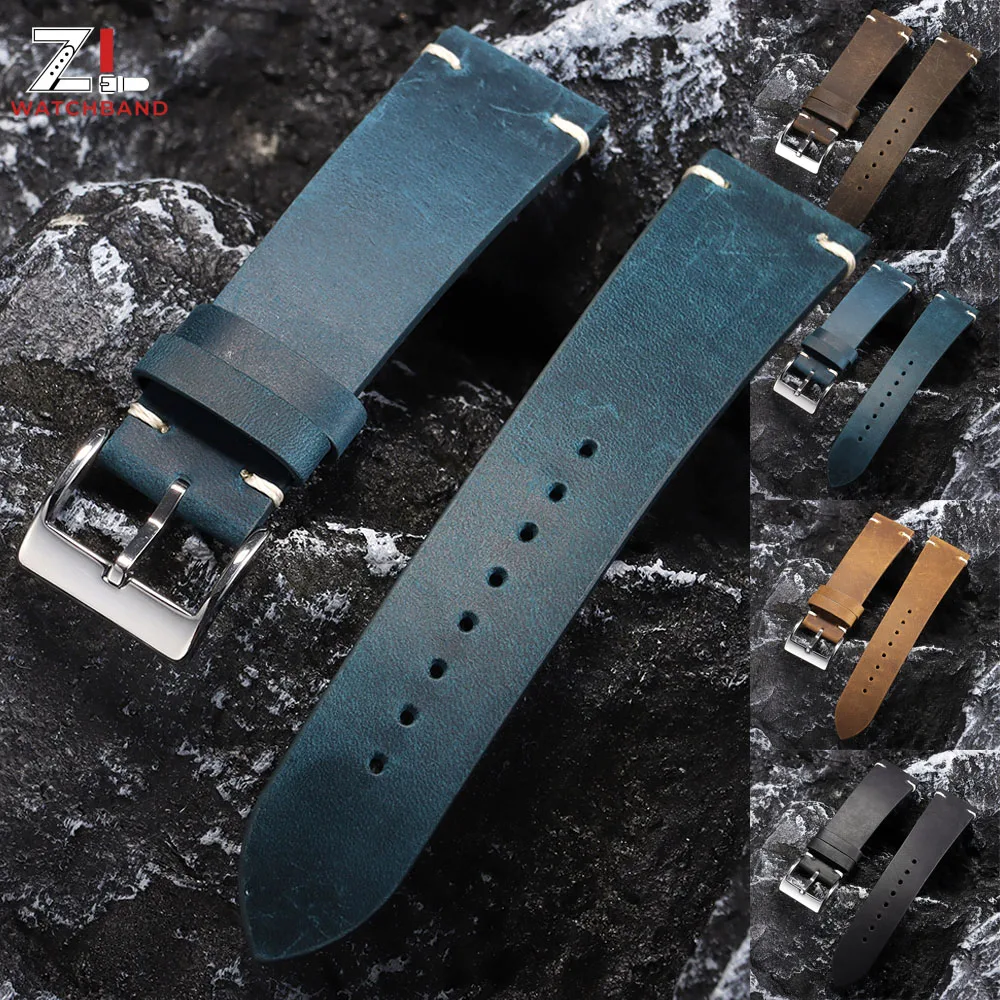 Vintage Brown Leather Watchband – Handmade Soft Cowhide Strap