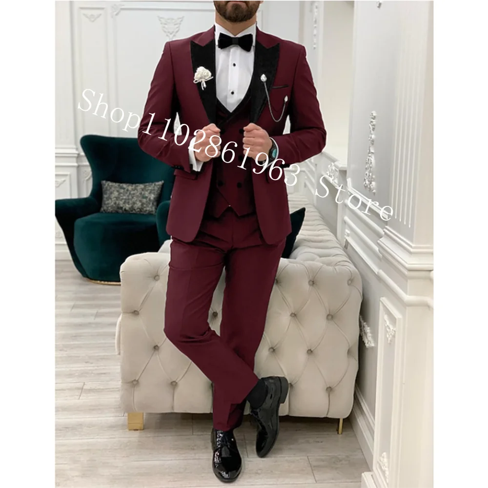 Navy Blue Suits Men Blazer 3 Pieces Suits Formal Business Groomsmen Wedding Groom Tuxedos Jacket+Vest+Pants Trajes De Hombre