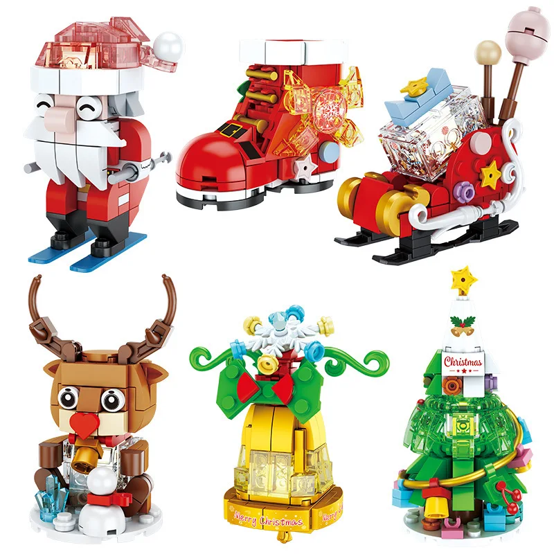 

Merry Christmas Compatible Building Blocks Santa Claus Figure Boots Assembled Sleigh Mini Bricks Model Decor Toy For Kids Gift