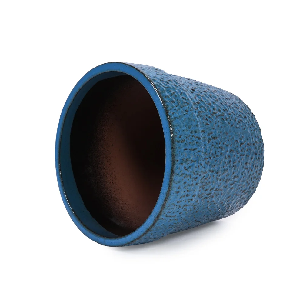 3-teiliges Handgefertigtes Keramik-Blumentopf-Set (38,1/30,5/22,9cm), Blaue Gesprenkelte Glasur, für Zimmerpflanzen, Atmungsaktives Tonware – Detail 12