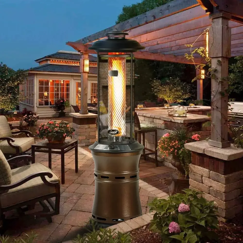 Propane Gas Patio Heater with Glass Flame and Wheels 2