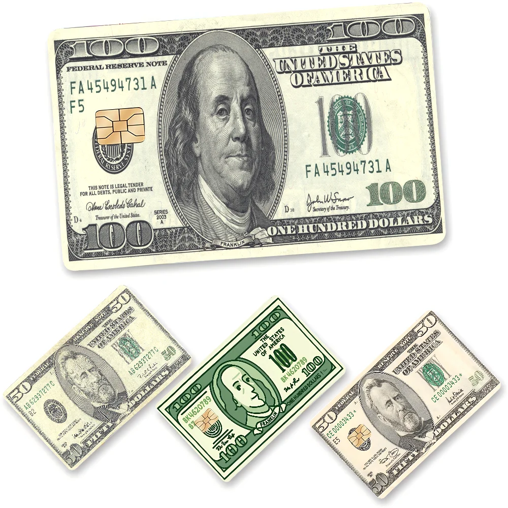Dollars Money Credit Card Skin Stickers No Adhesive Residue Water Proof VISA Credit Card Subway Access