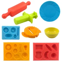 Food Play Dough Molds for Kids Plastics Fruit Vegetable Dumpling Noodle Mold Knife Fork Bowl Plate Playdough Accessories Toys 1