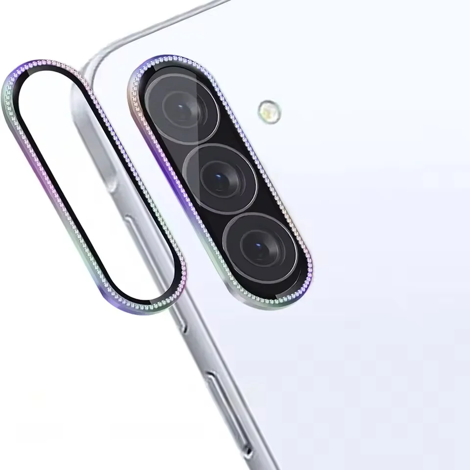 Shiny Diamond Tempered Glass Camera Protector with Alloy Metal Ring