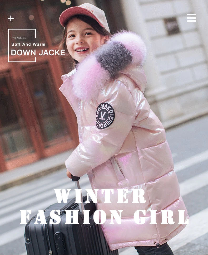inverno para baixo jaqueta para meninas casaco impermeável brilhante com capuz crianças outerwear roupas anos adolescente parka snowsuit