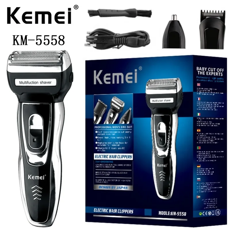 

3IN1 Electric Shaver Razor 3D Machine Beard KEMEI KM-5558 Washable Type-C Rechargeable for Men Gift Smart Control