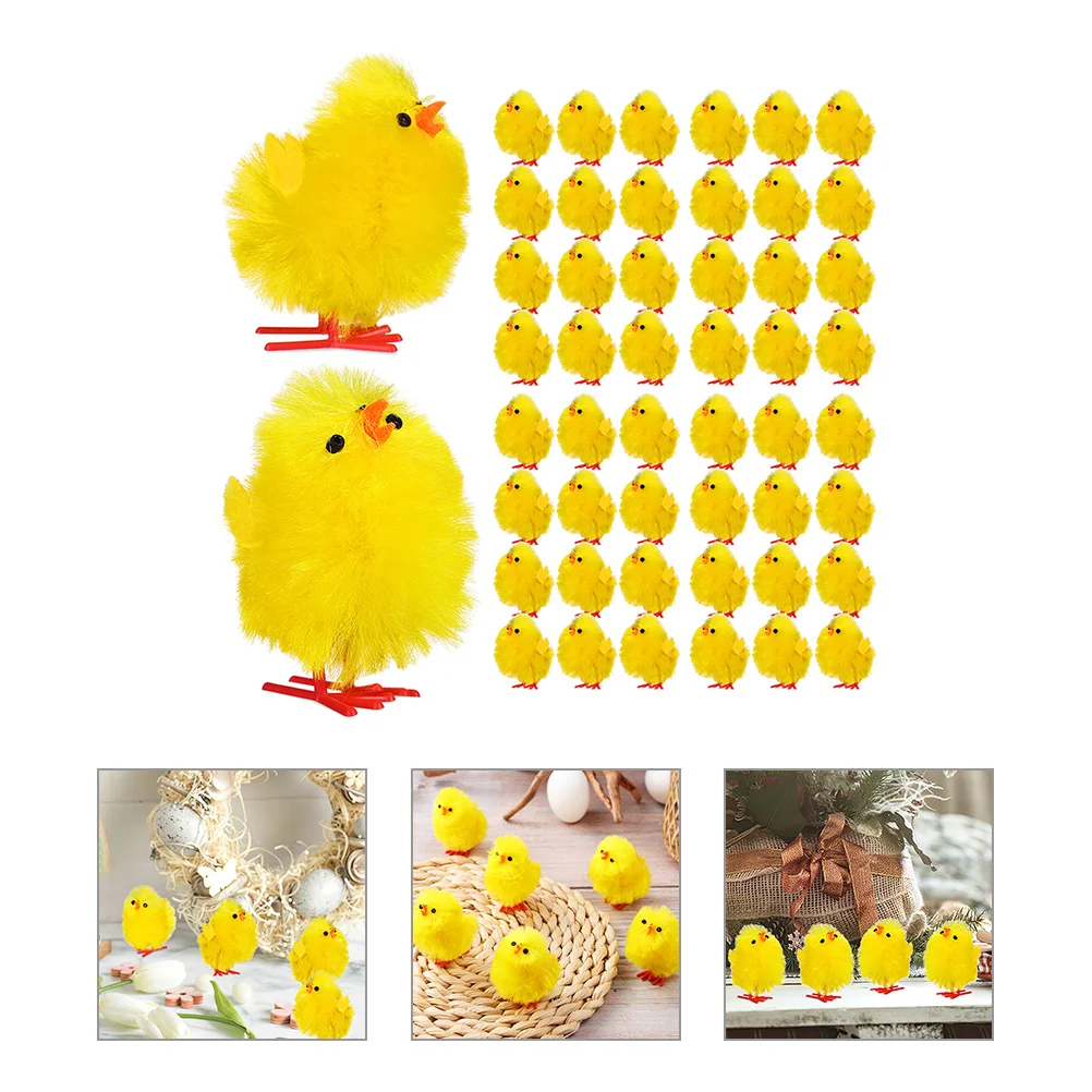 

60pcs Easter Chicks Models Simulated Chicken Cartoon Easter Decorations DIY Miniature Chicken Garden Ornament Home Decor