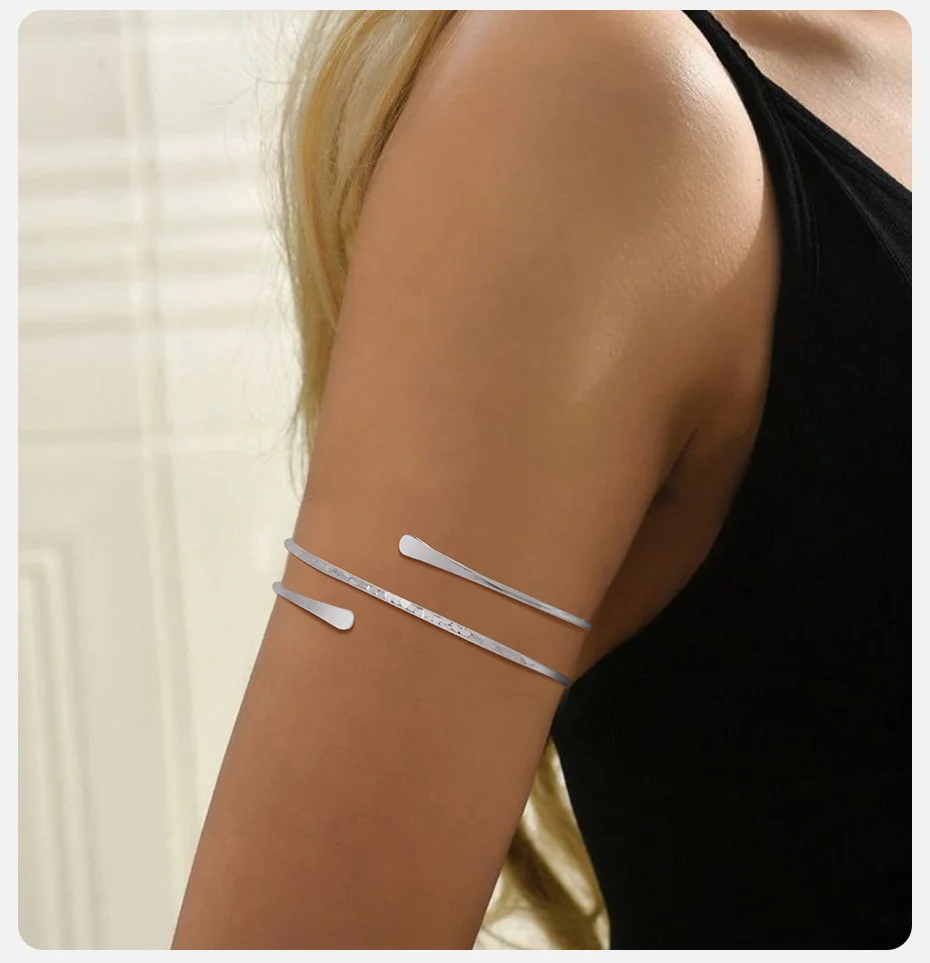 Vnox Manschettenarmbänder mit glatten geometrischen Linien für Frauen, schlichte vergoldete Armreifen mit mehreren Drehungen, modischer Atmosphärenschmuck – Detail 4