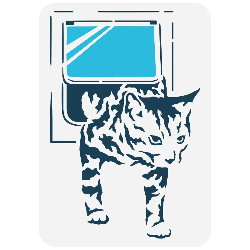 1pc Banksy Cat Flat Painting Stencil 8.3x11.7inch Kitten Climbing The Window Stencil Plastic Hollow Out for Painting