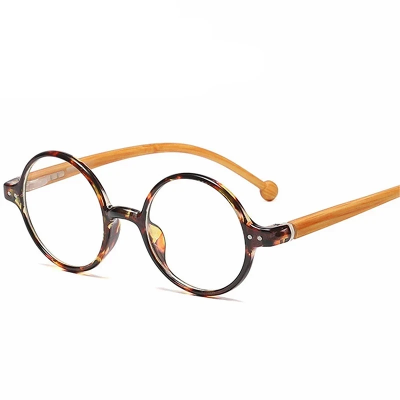 Mode Runde Lesebrille Frauen Männer Federscharnier mit Holz-Look Presbyopie Brille Brillen Klassische Leser Komfort