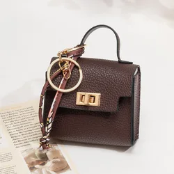 Mini Platinum Wallet: Luxury PU Material Keychain Lipstick & Earphone Bag with Pendant Charm (Coffee)