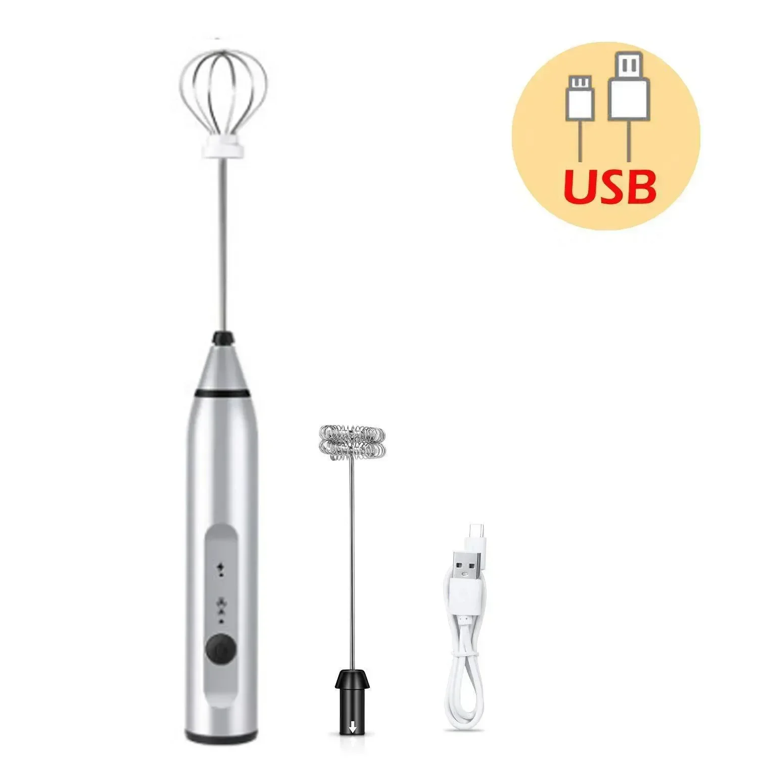 Coffee Milk Frother 3-Speeds Egg Beater Drink Whisk Mixer Heads