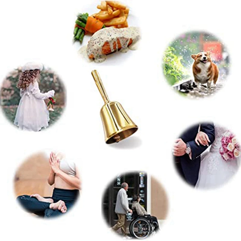 Super Loud Hand Barking Bell Solid Brass Dinner Bell Pet Training Jingle Bell, Gold