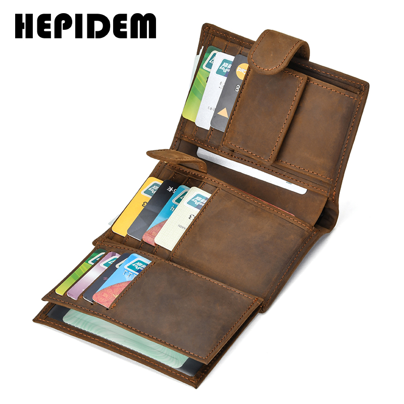 HEPIDEM RFID High Quality Crazy Horse Genuine Leather Slim Wallet 2020 New Front Pocket Money Dollar Bill Purse for Men 8129
