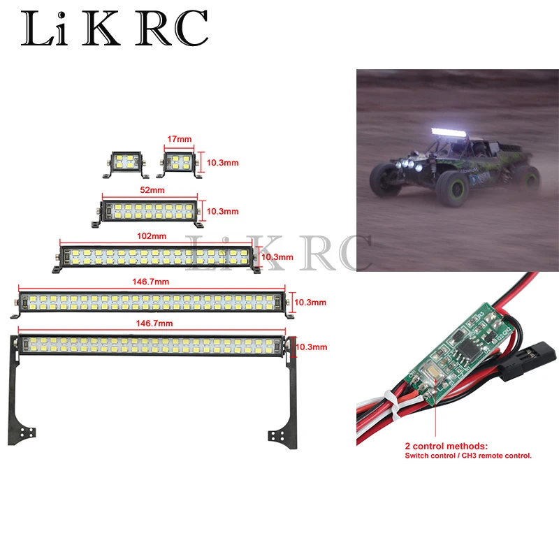 

1PCS RC Car LED Light Bar Roof Lamp CH3 Control for 1/10 RC Crawler Axial Capra SCX10 II 90046 RGT EX86100 TRX6 TRX4 D90 Y-007