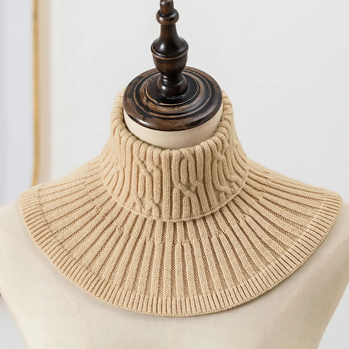 Winter wind dicht gestrickter gefälschter Kragens chal mit Holzohr Frauen Roll kragen pullover warm gestrickt falscher Kunst kragen abnehmbarer Schal – Detail 21