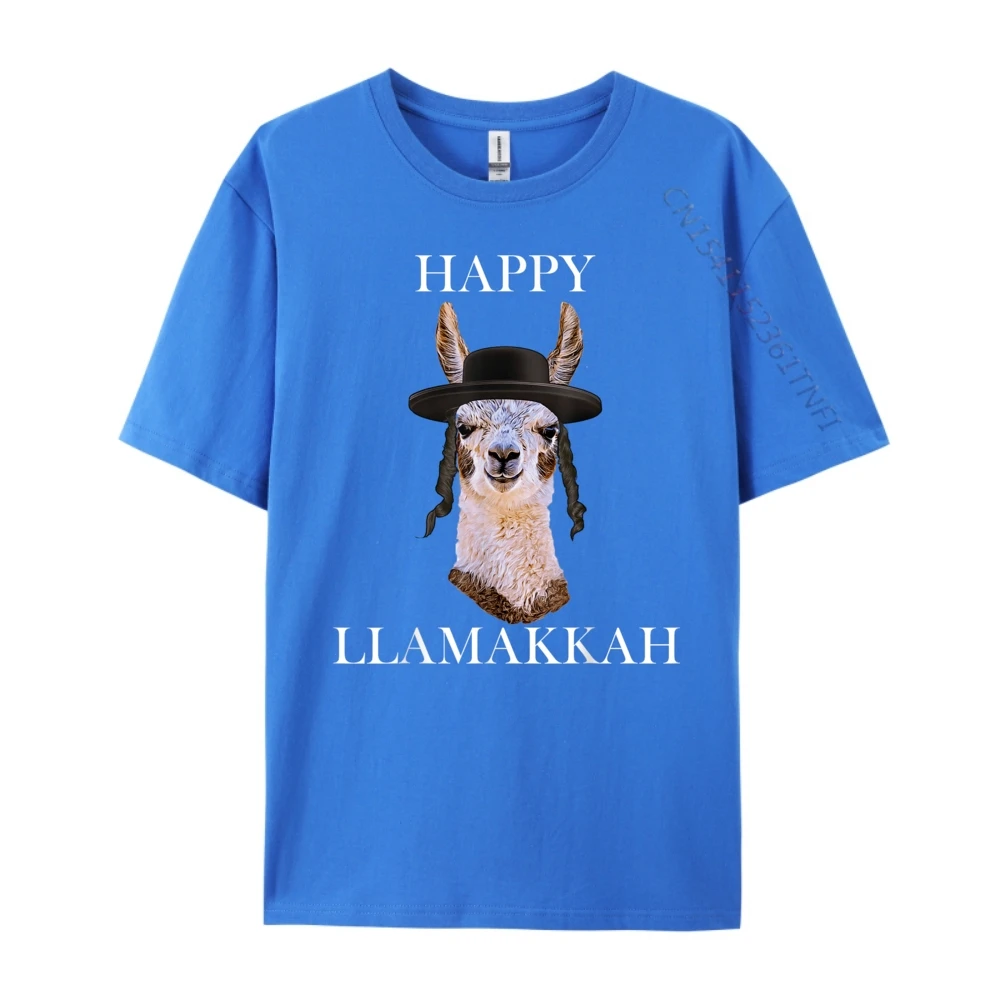 Happy Llamakkah_C17598 Graphic Tees Short Sleeve Gift Idea 100% Cotton Christmas Crewneck T Shirt Group T-shirts Classic Happy Llamakkah_C17598 blue