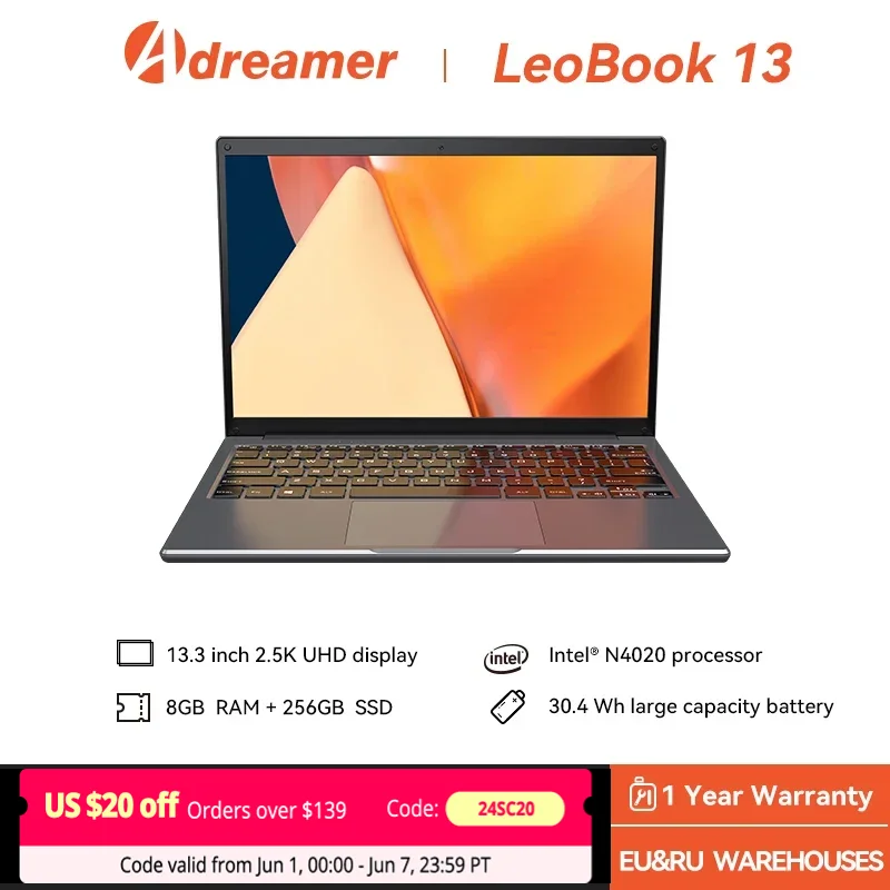 Adreamer-Ordinateur portable LeoBook13, 8 Go de RAM, 1 To SSD, 13.3 pouces, Intel Notebook, exposée 2560X1600, Celeron N4020, Ordinateur portable