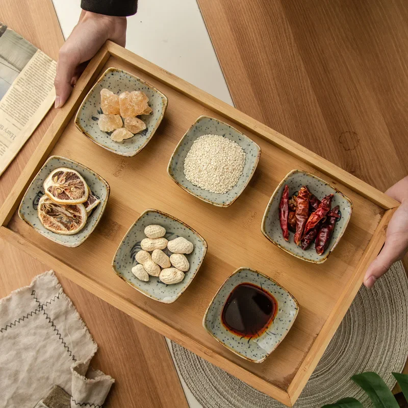 Japanese Vintage Ceramic Square Plate Creative Cartoon Seafood Sauce Dish Seasoning Plate Home Kitchen Tableware
