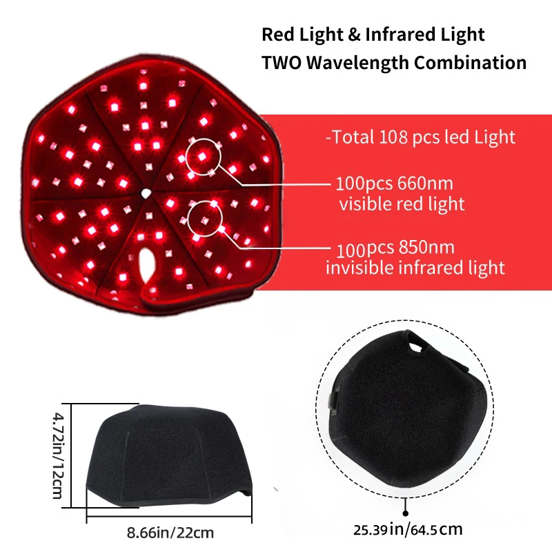 Cappello per terapia con luce LED rossa a infrarossi vicini da 660 nm e 850 nm per la crescita dei capelli, per prevenire la caduta dei capelli, rilassamento della testa, sollievo del cuoio capelluto_voghion.com
