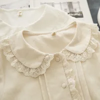 New Autumn 100% Cotton White Shirts Women Solid Cute Tops Girl Peter Pan Collar Long Sleeve Chic Lace Blouses Spring T39134QM - Image 6