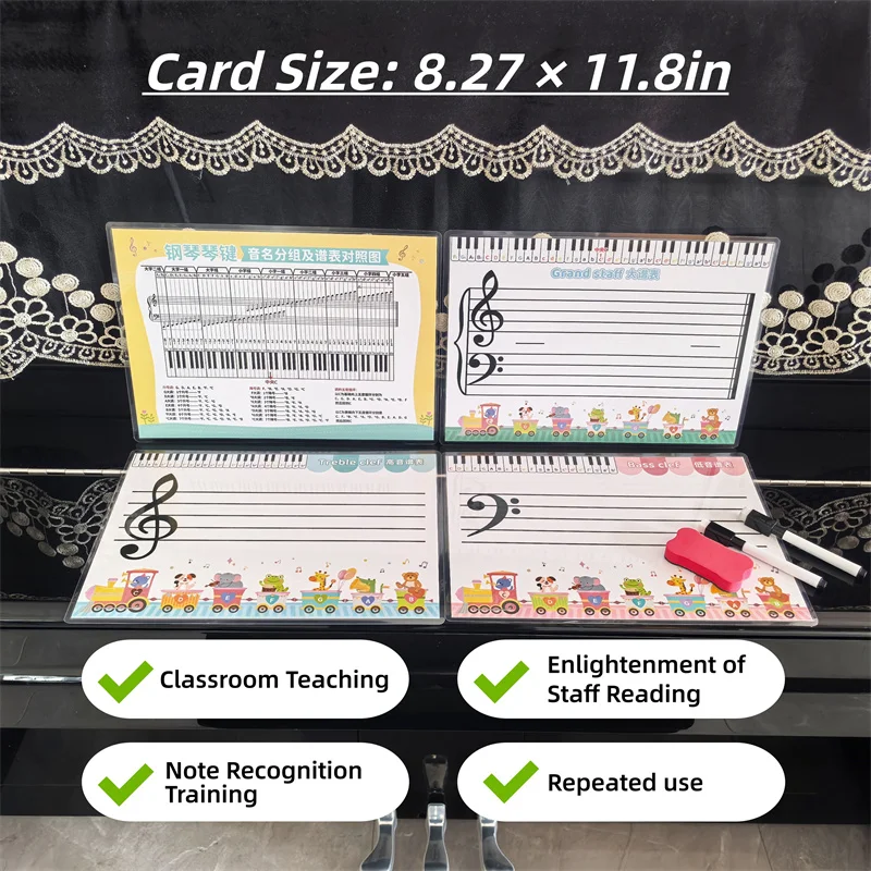 Enhanced Piano Learning Dry Erase Practice Sheets with Grand Staff