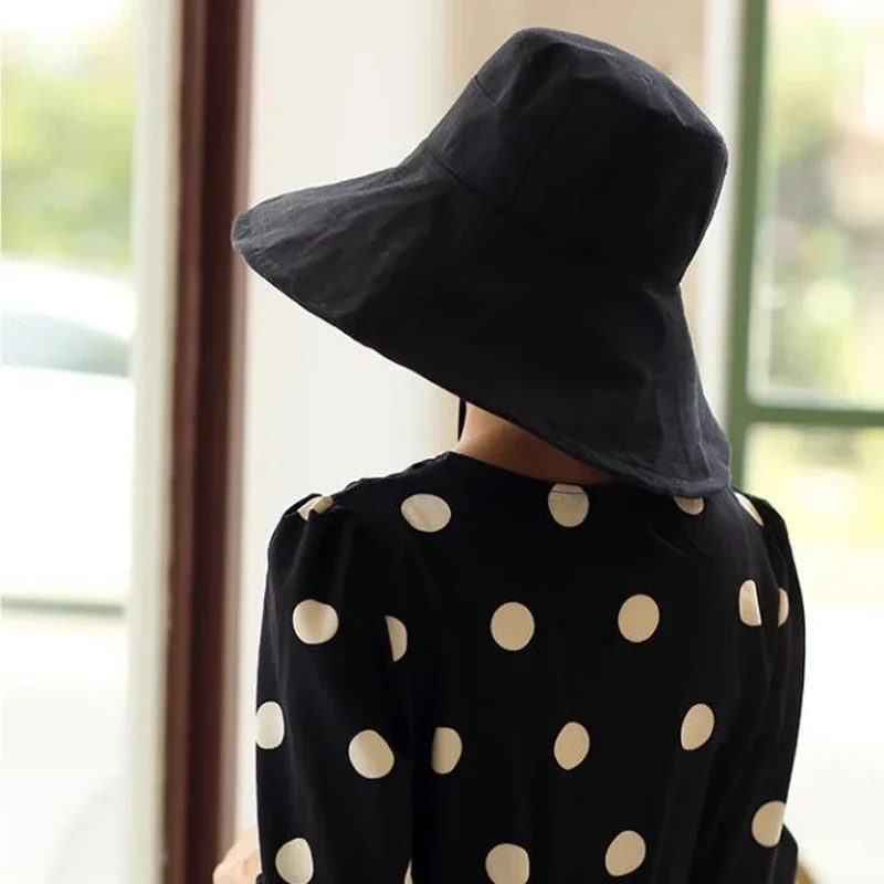Summer Wide Brim Sun Hat Women’s Foldable Travel Bucket Hat UV Sunscreen Cotton Linen Beach Fisherman Hat Safety Accessories Wide-brim hats
