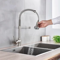 Spring Brushed Nickel Kitchen Faucet Deck Mounted Mixer Tap 360 Degree Rotation Stream Sprayer Nozzle Kitchen Sink Hot Cold Taps 3