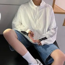 

EOENKKY/Solid Color Bomber Jacket Men's Sun Protection Clothing Windbreaker Summer Thin Men's Jacket Loose Men's Clothes