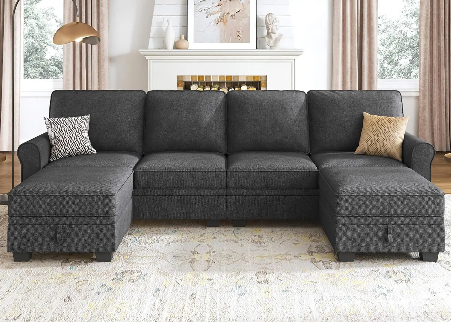 

Sectional Sofa with Storage Seat U Shaped Sectional Couch with Reversible Chaise Convertible Sectional Couches for Living Room