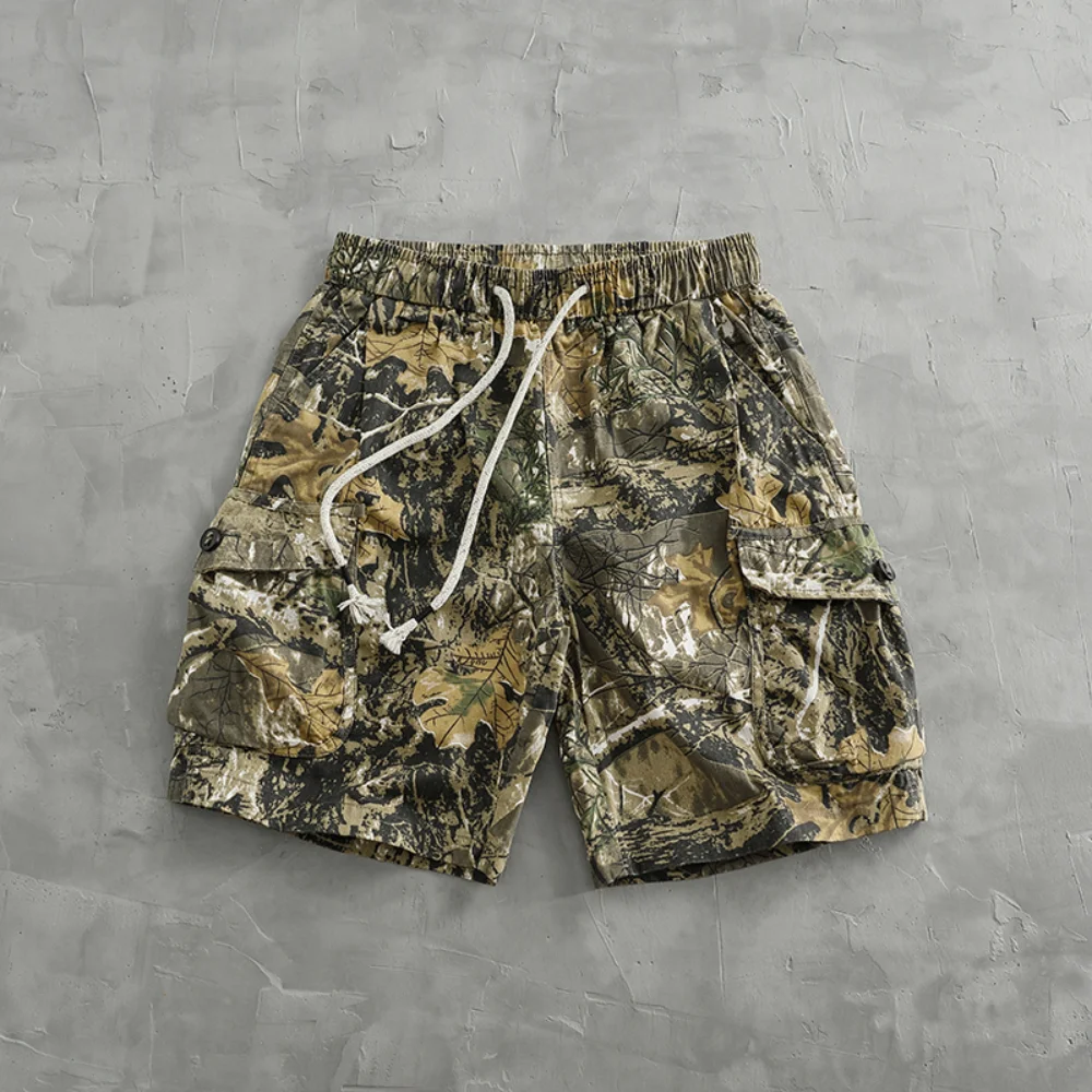 Vintage de spot camouflage cargo shorts men's loose straight leg summer new multi-pocket quarter pants casual pants trend 1