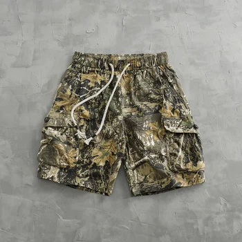 Vintage de spot camouflage cargo shorts men's loose straight leg summer new multi-pocket quarter pants casual pants trend 1