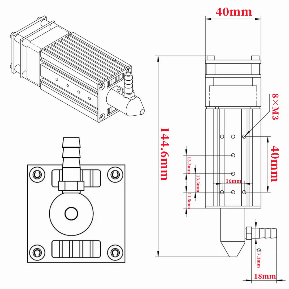 Laser Module Laser Air Assist Pump 80W laser module with air-assisted device 40W laser head 450nm blue TTL smart tool for engraving machine wood cutting