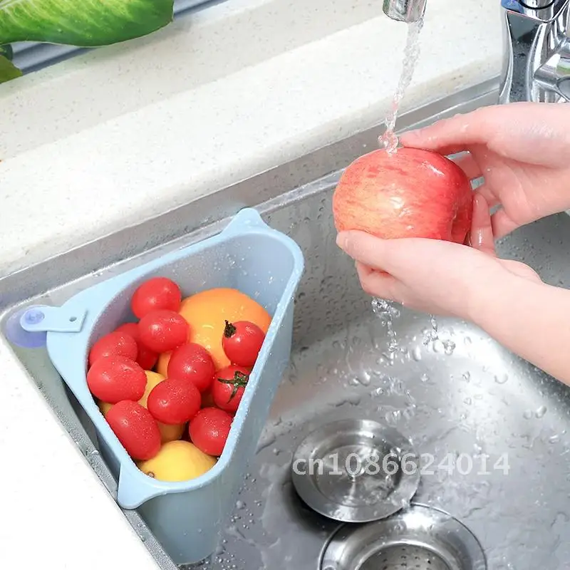 Sink Strainer Filter kitchen triangular sink filter Drain Vegetable Fruite Drainer Basket Suction Cup Sponge Holder Storage Rack