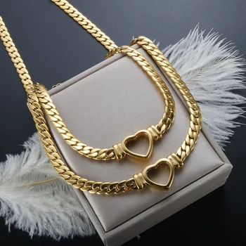 Gold-Plated Waterproof Stainless Steel Jewelry Set Luxury Love Heart Shape Chain Necklace