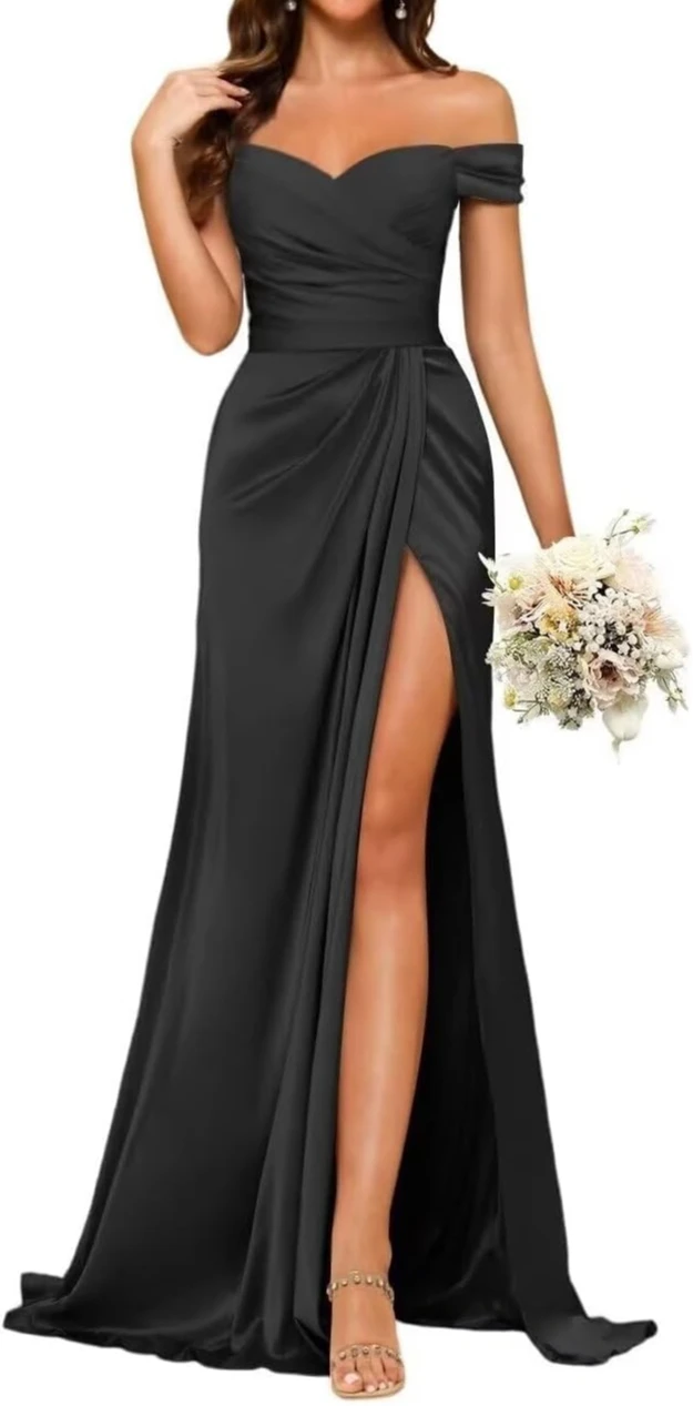 فساتين وصيفة الشرف طويلة من الساتان لحفلات الزفاف...