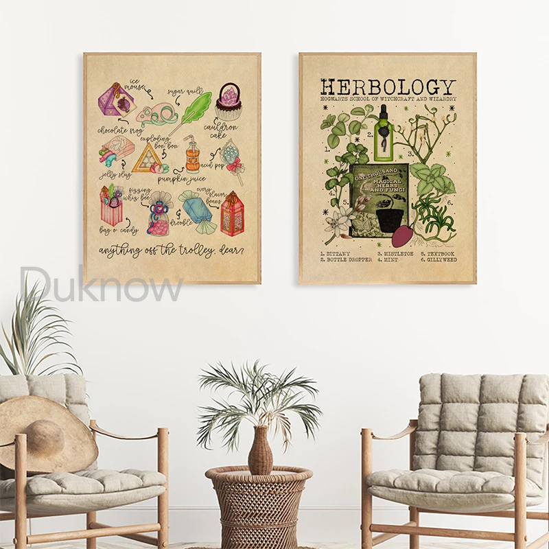 Herbology Diagramm Aquarell Kunst Malerei Leinwand Poster, Honeydukes,  Ollivanders, Magische Menagerie Drucke Wand Bild Home Decor