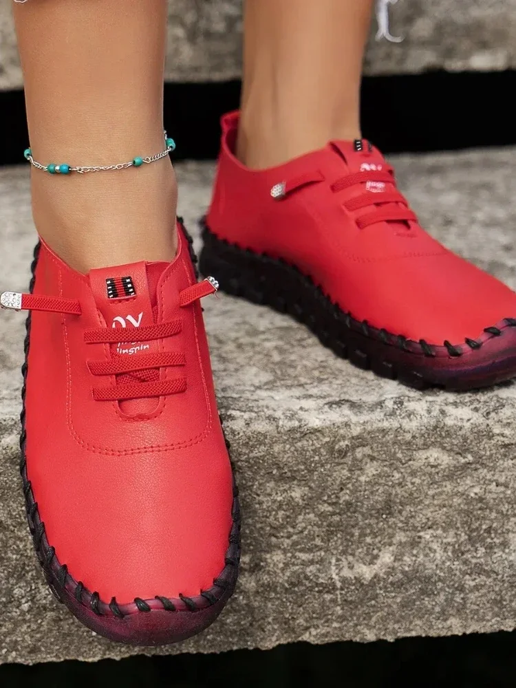 New Spring Casual Women Shoes Platform Loafers Lace Up Leather Flats Slip-On Mom Shoe Mujer Zapatos Chaussure Femme | Tuzkuz Retails