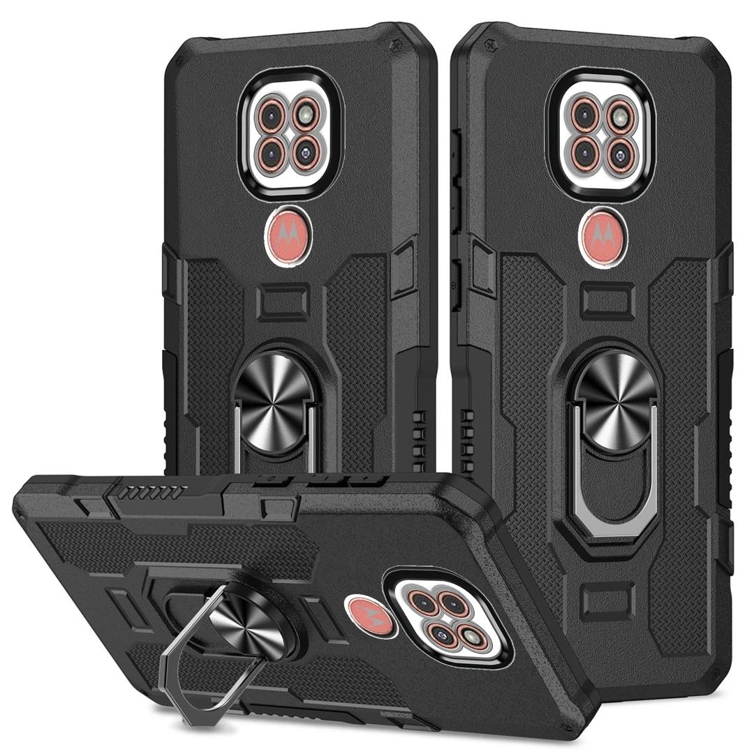 Magnetic Ring Stand Holder Shockproof Armor Phone Case with Silicone Bumper Back Cover