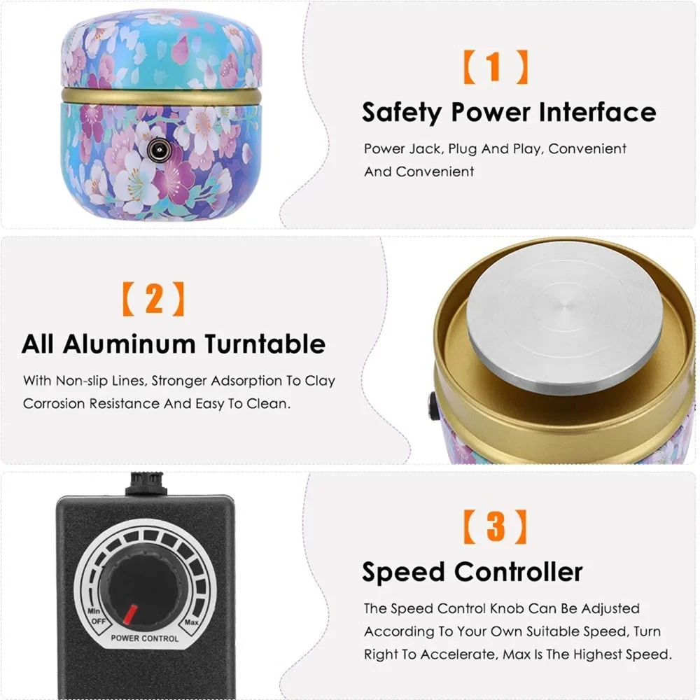 Mini Electric Pottery Wheel Machine with Clay Sculpting Tool Electric Ceramic Lathe for Art Crafts Pottery Turntable