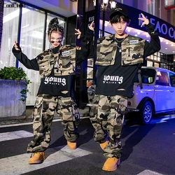 Boys Streetwear Girls Hip Hop Camouflage Vest Cargo Pants Children Military Jogger Street Dance Kids Costume Teen Fashion Outfit