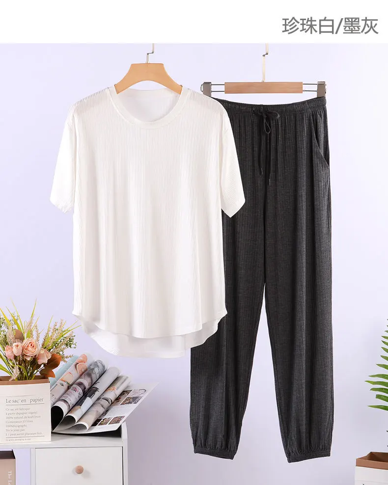 Koreanische Kurzarm Pyjamas Für Frauen Neue Modale Nachtwäsche Set Lose Große Größe Hause Kleidung Komfortable Nacht Tragen Pijamas – Detail 6