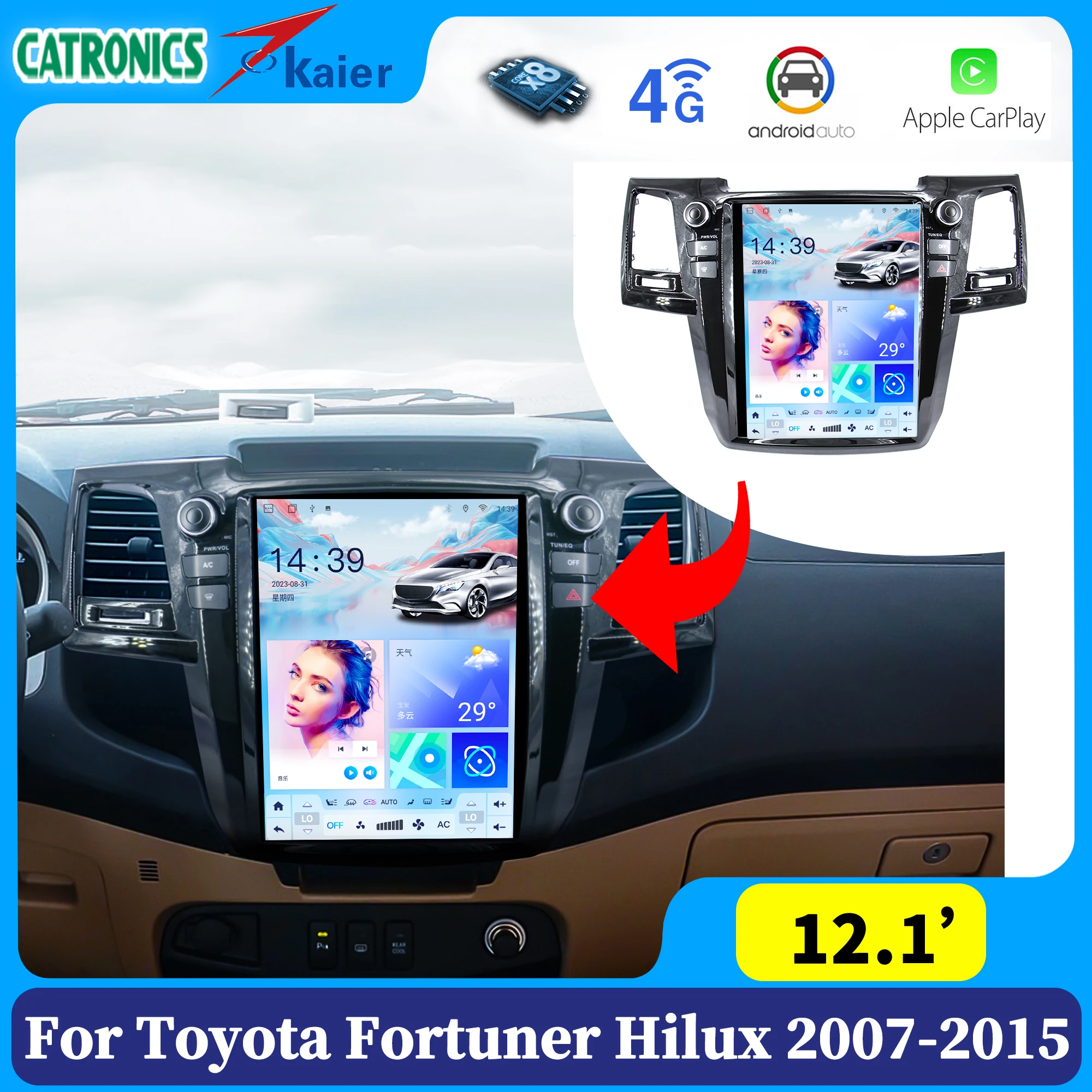 Tesla Central Multimidia for Toyota Fortuner Hilux Sw4 Revo 2010 2011 2012 2013 2014 2015 Screen Android Player Accessories