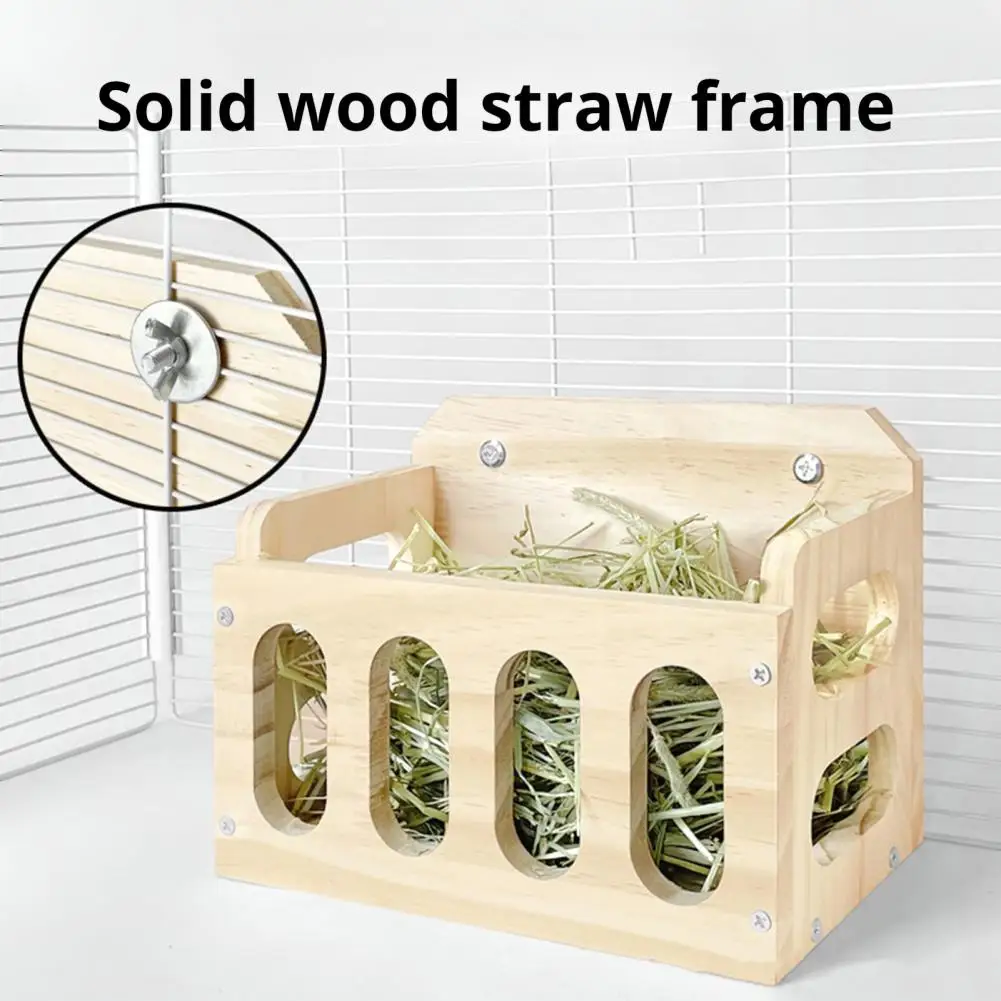 Wooden Rabbit Feeder Less Waste Food Feeding Rack Large Capacity Grass Holder for Small Animals Guinea Pigs Rabbits Hamsters