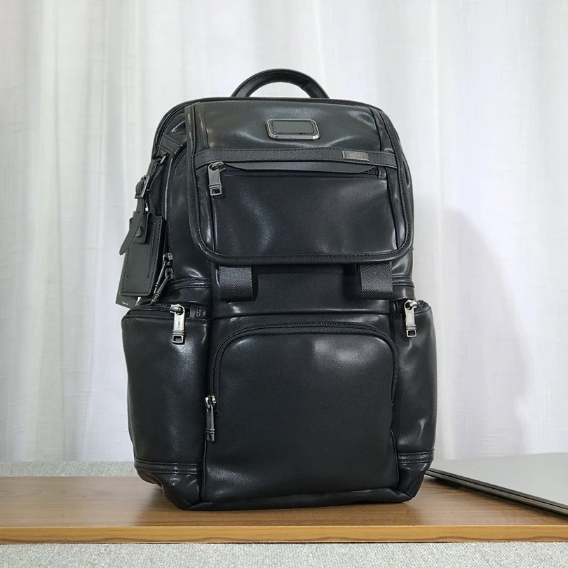 

have logo high quality 9603174 New black PU backpack men's business fashion casual travel bag computer bag backpack